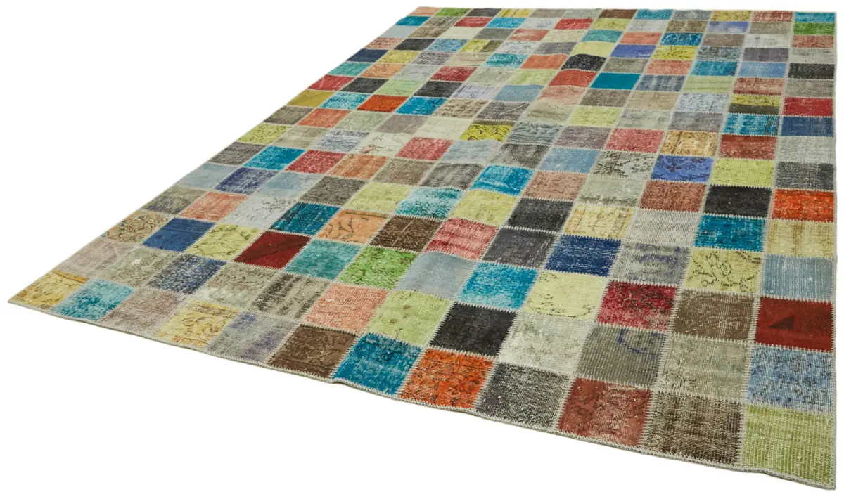Patchwork Multi Pamuk Üzerine Yün El Dokuma Kilim-260x344 - Görsel 3