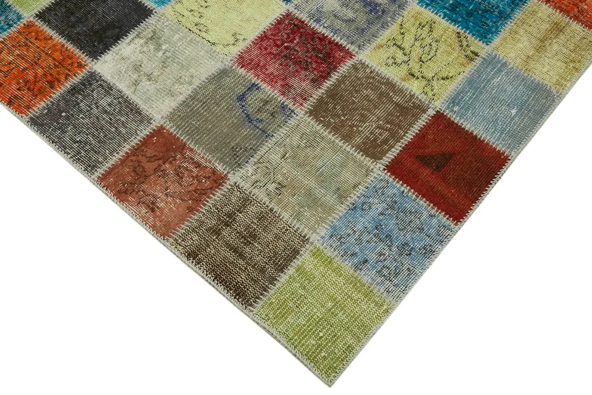 Patchwork Multi Pamuk Üzerine Yün El Dokuma Kilim-260x344 - Görsel 4