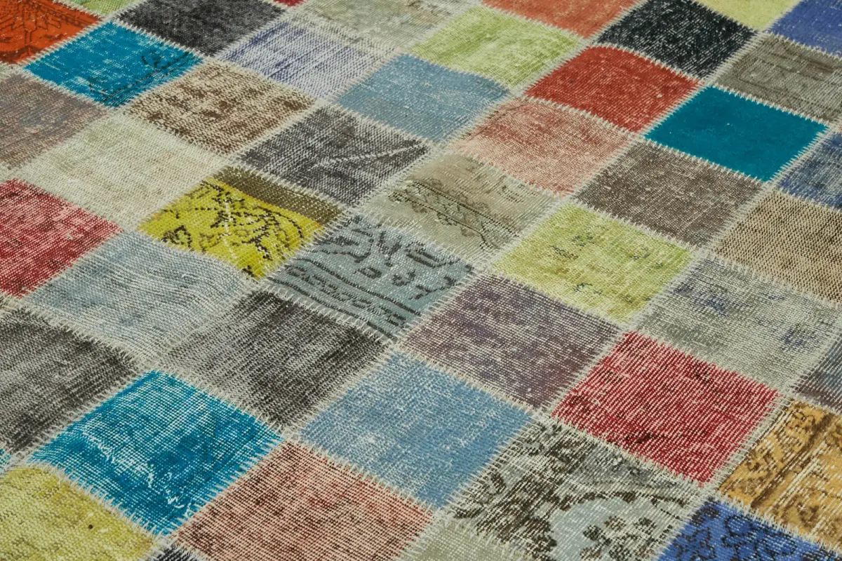 Patchwork Multi Pamuk Üzerine Yün El Dokuma Kilim-260x344 - Görsel 5