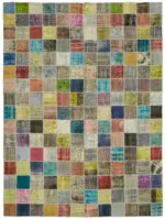 Patchwork Multi Pamuk Üzerine Yün El Dokuma Kilim-260x344