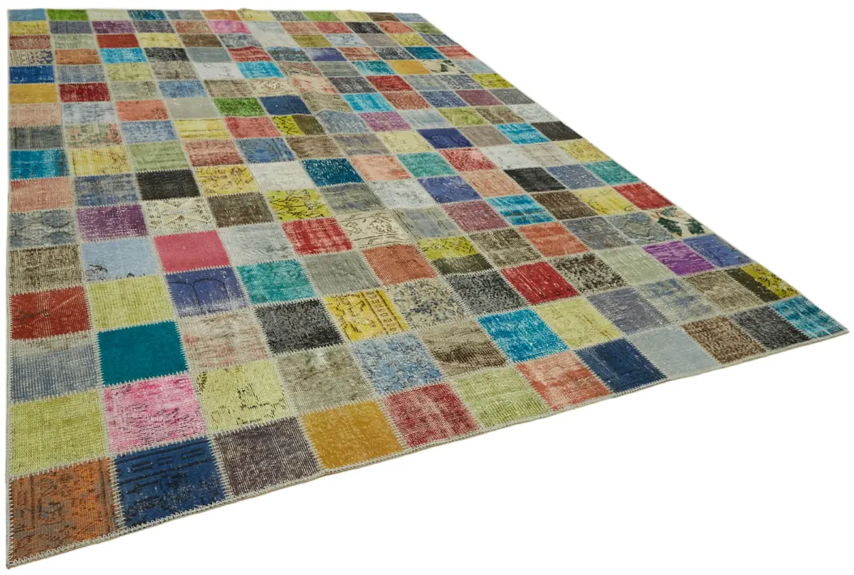 Patchwork Multi Pamuk Üzerine Yün El Dokuma Kilim-260x344 - Görsel 2