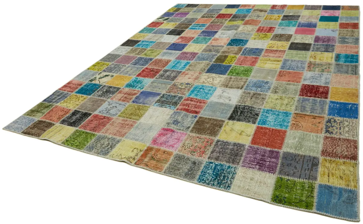 Patchwork Multi Pamuk Üzerine Yün El Dokuma Kilim-260x344 - Görsel 3