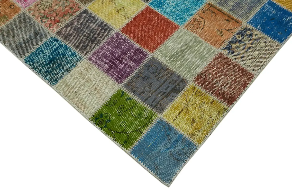 Patchwork Multi Pamuk Üzerine Yün El Dokuma Kilim-260x344 - Görsel 4
