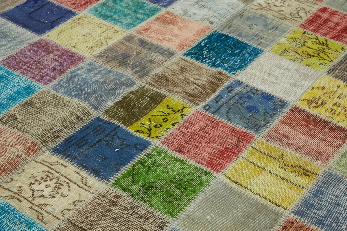 Patchwork Multi Pamuk Üzerine Yün El Dokuma Kilim-260x344 - Görsel 5
