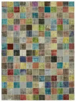 Patchwork Multi Pamuk Üzerine Yün El Dokuma Kilim-260x344