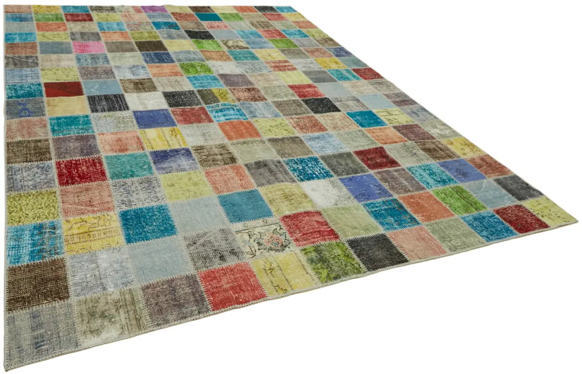 Patchwork Multi Pamuk Üzerine Yün El Dokuma Kilim-260x344 - Görsel 2