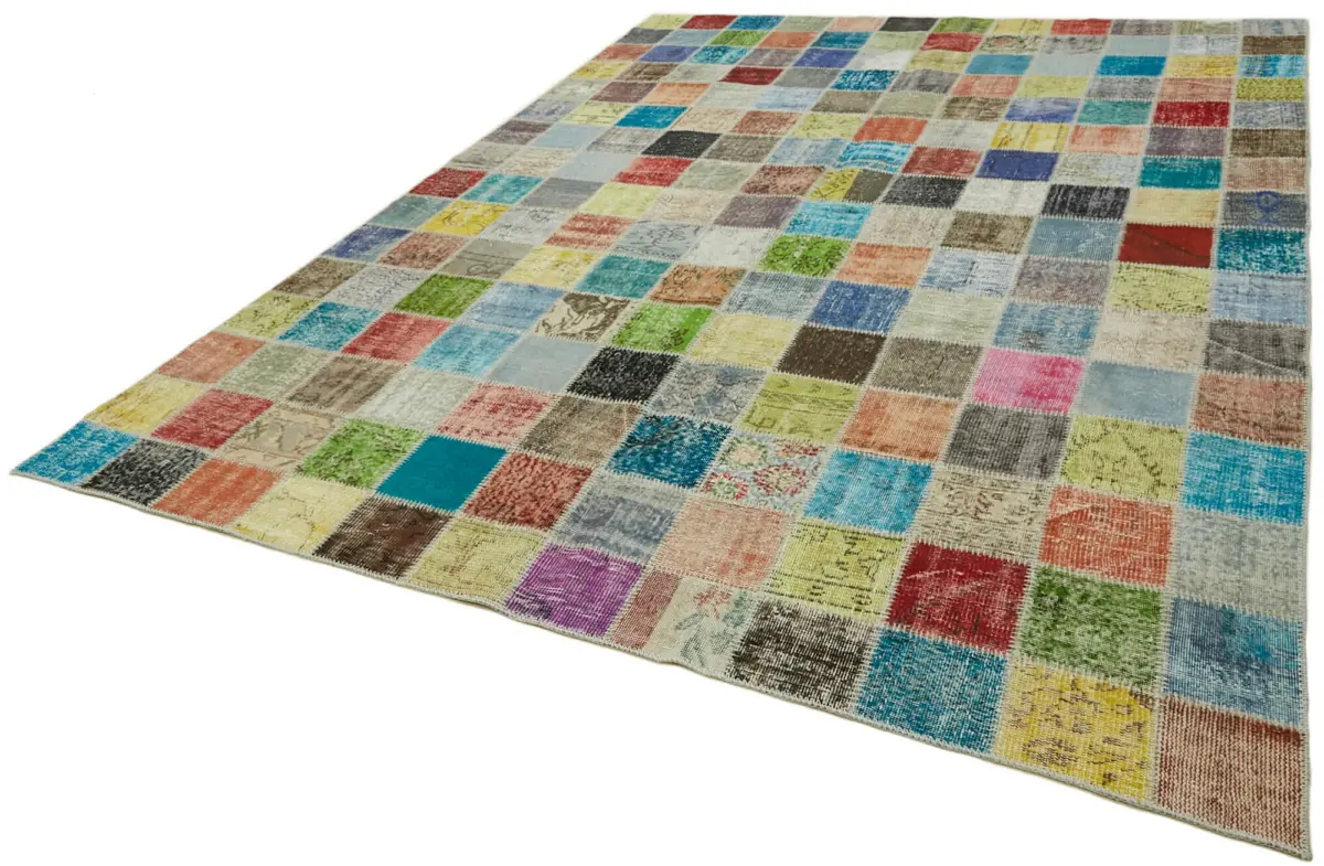 Patchwork Multi Pamuk Üzerine Yün El Dokuma Kilim-260x344 - Görsel 3