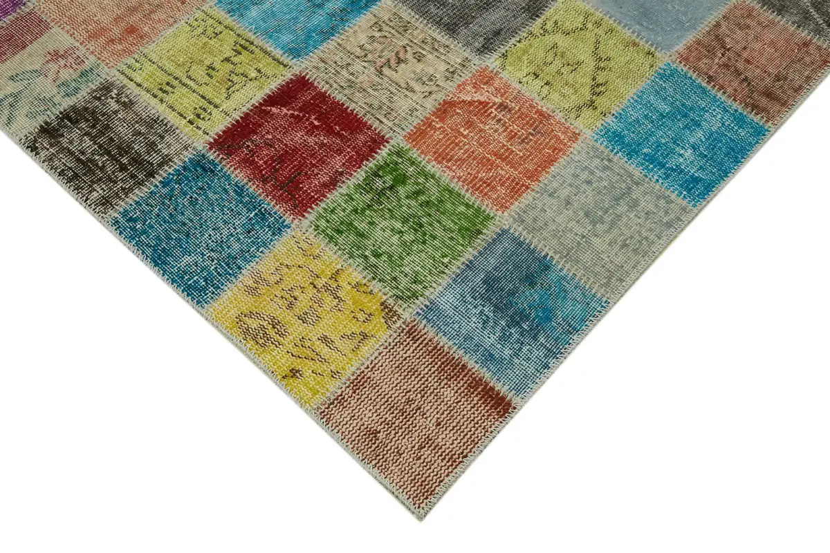 Patchwork Multi Pamuk Üzerine Yün El Dokuma Kilim-260x344 - Görsel 4