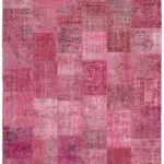 Patchwork Pembe Pamuk Üzerine Yün El Dokuma Kilim-250x350