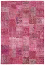 Patchwork Pembe Pamuk Üzerine Yün El Dokuma Kilim-250x350