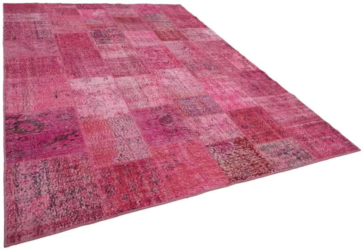 Patchwork Pembe Pamuk Üzerine Yün El Dokuma Kilim-250x350 - Görsel 2