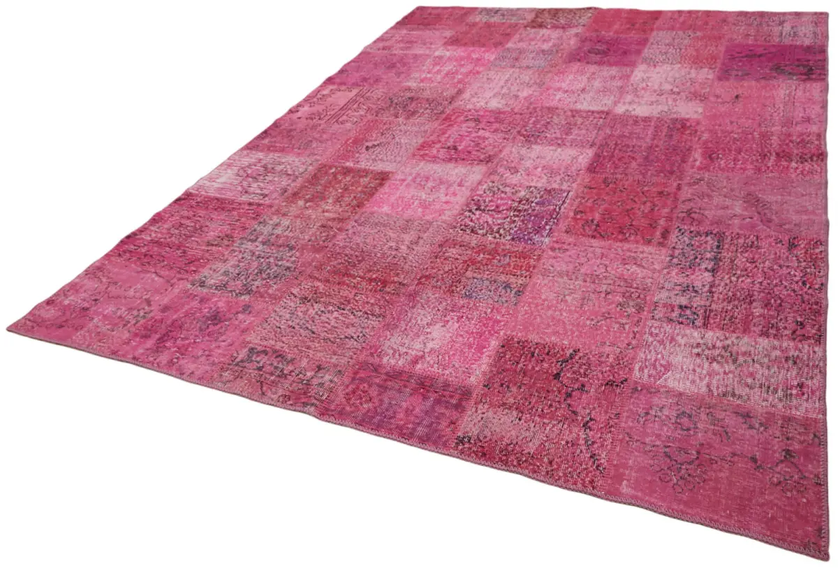 Patchwork Pembe Pamuk Üzerine Yün El Dokuma Kilim-250x350 - Görsel 3