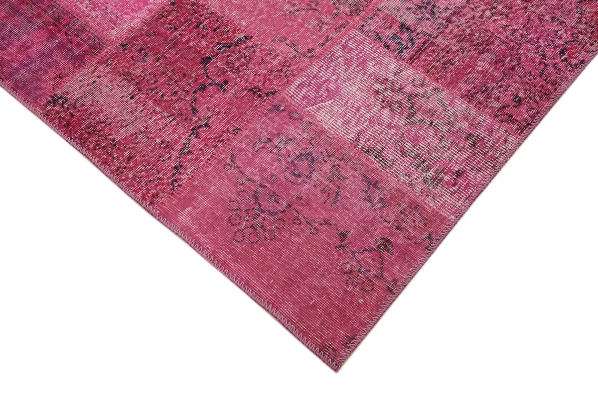 Patchwork Pembe Pamuk Üzerine Yün El Dokuma Kilim-250x350 - Görsel 4
