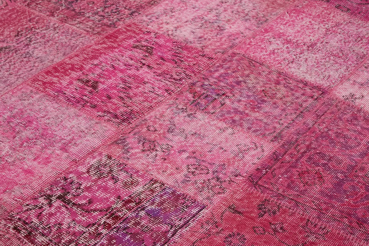 Patchwork Pembe Pamuk Üzerine Yün El Dokuma Kilim-250x350 - Görsel 5