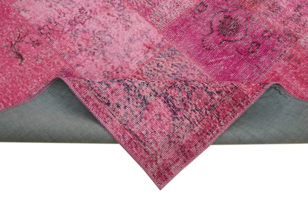 Patchwork Pembe Pamuk Üzerine Yün El Dokuma Kilim-250x350 - Görsel 6