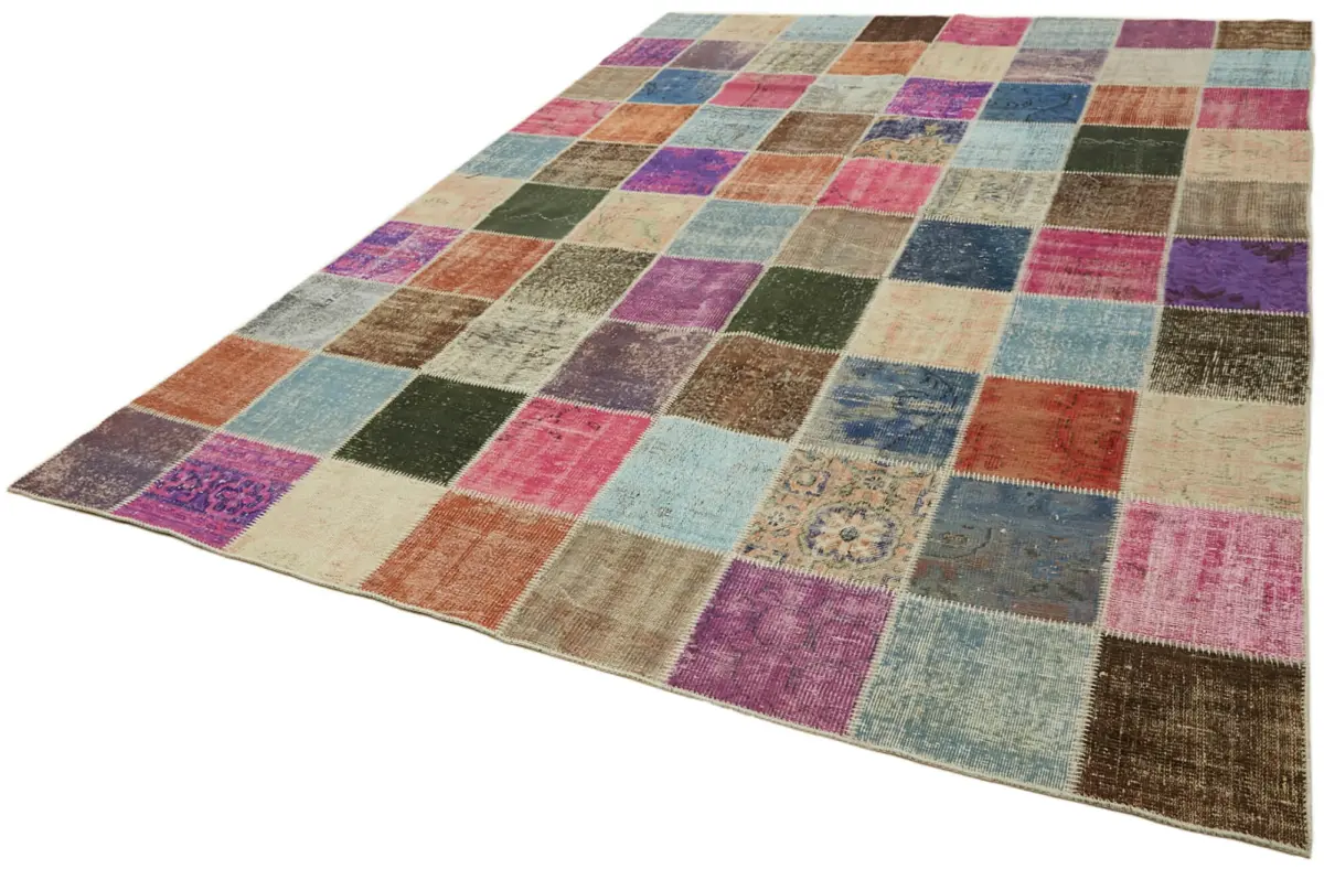 Patchwork Multi Pamuk Üzerine Yün El Dokuma Kilim-248x357 - Görsel 3