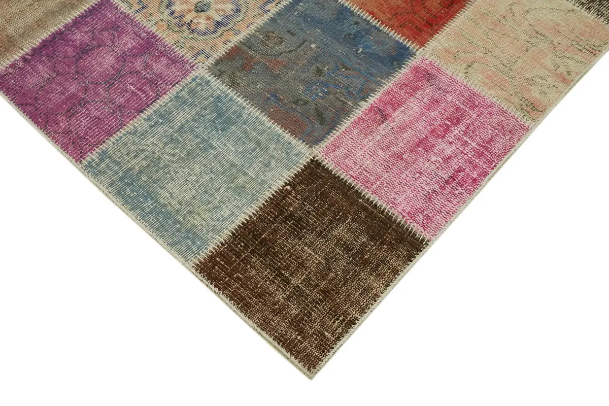 Patchwork Multi Pamuk Üzerine Yün El Dokuma Kilim-248x357 - Görsel 4