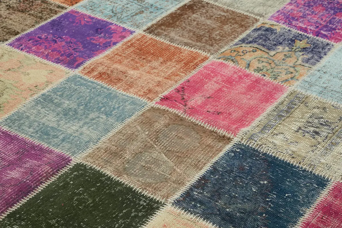 Patchwork Multi Pamuk Üzerine Yün El Dokuma Kilim-248x357 - Görsel 5