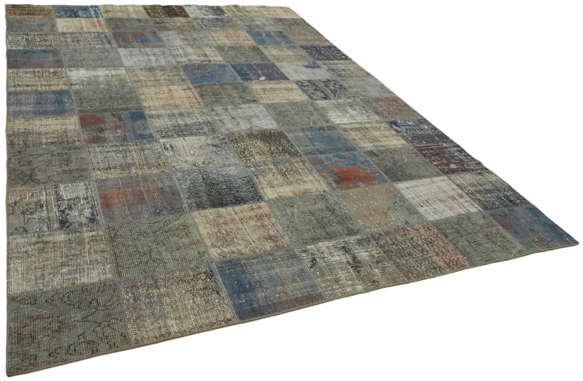 Patchwork Gri Pamuk Üzerine Yün El Dokuma Kilim-250x337 - Görsel 2