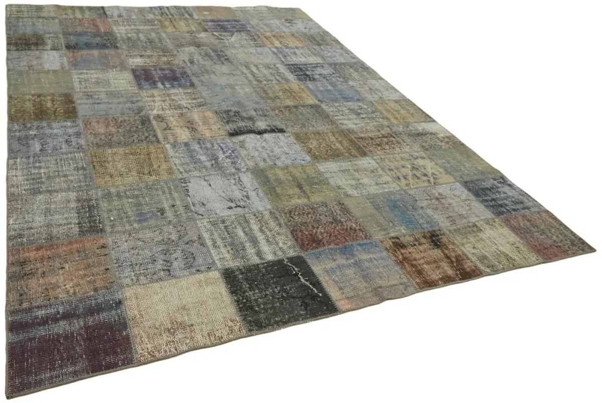 Patchwork Gri Pamuk Üzerine Yün El Dokuma Kilim-249x336 - Görsel 2