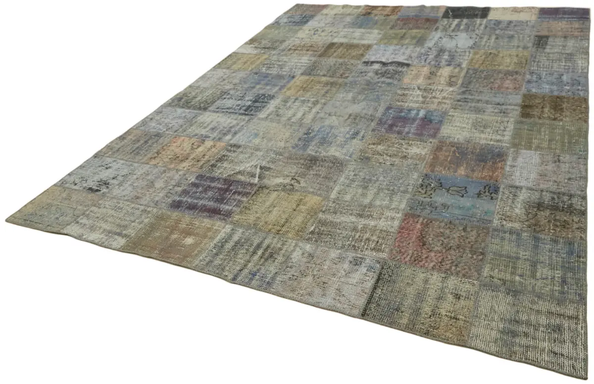 Patchwork Gri Pamuk Üzerine Yün El Dokuma Kilim-249x336 - Görsel 3