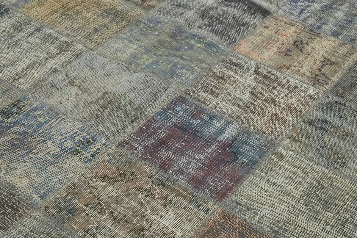 Patchwork Gri Pamuk Üzerine Yün El Dokuma Kilim-249x336 - Görsel 5