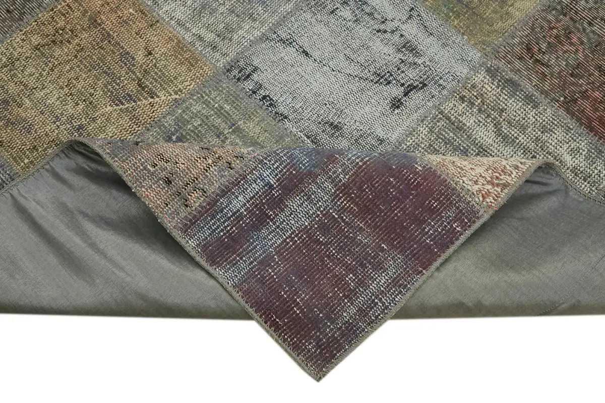 Patchwork Gri Pamuk Üzerine Yün El Dokuma Kilim-249x336 - Görsel 6