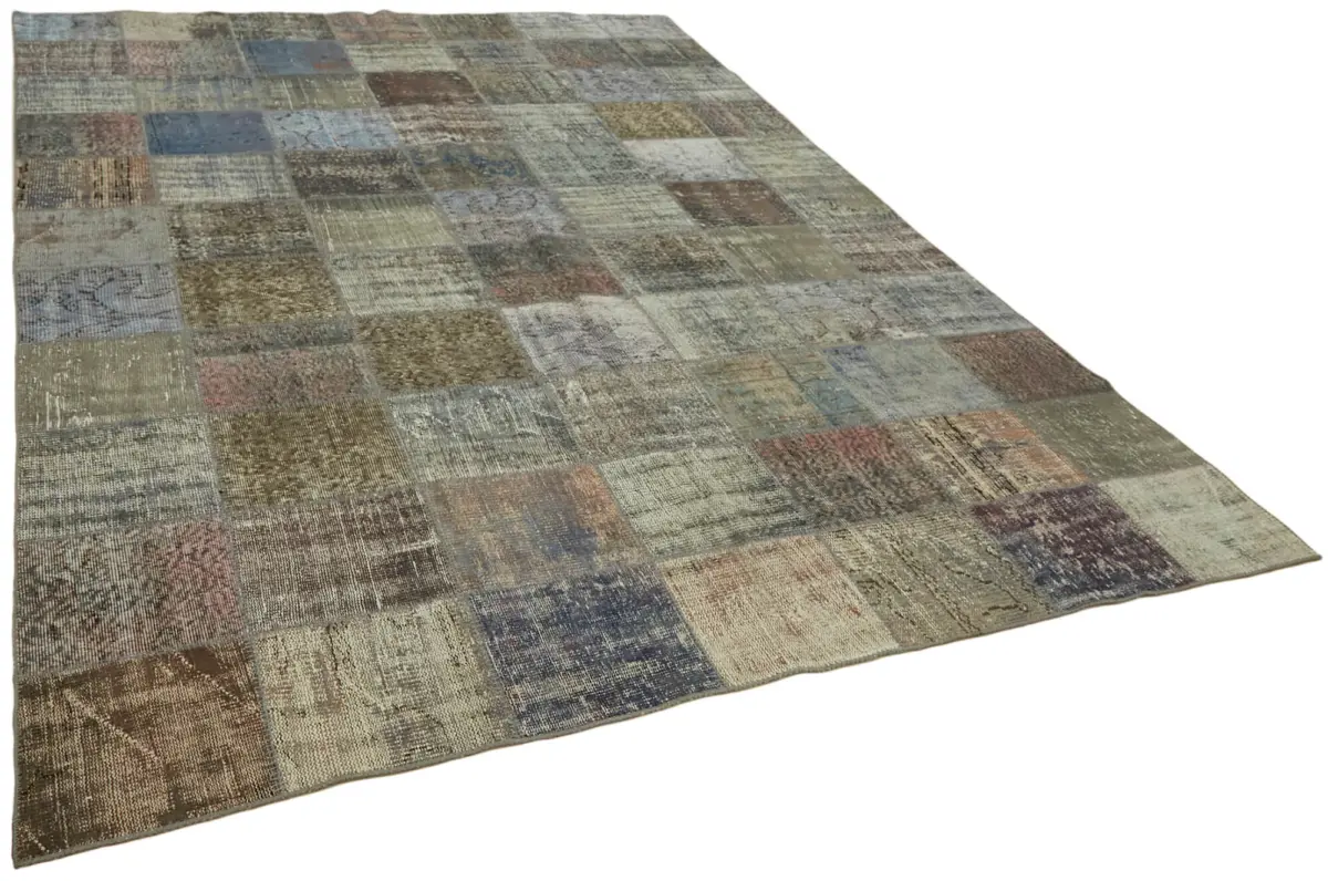 Patchwork Gri Pamuk Üzerine Yün El Dokuma Kilim-248x337 - Görsel 2