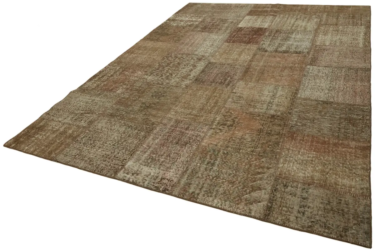 Patchwork Kahverengi Pamuk Üzerine Yün El Dokuma Kilim-250x350 - Görsel 3