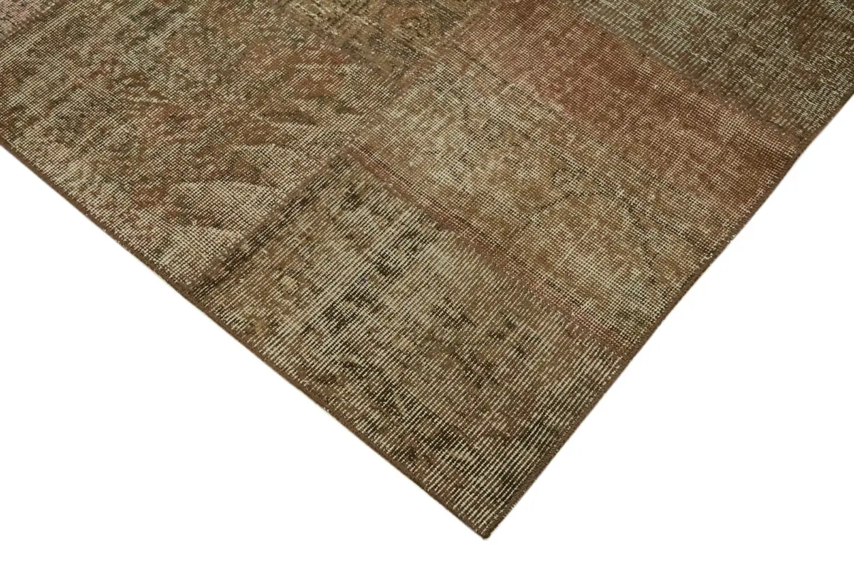 Patchwork Kahverengi Pamuk Üzerine Yün El Dokuma Kilim-250x350 - Görsel 4