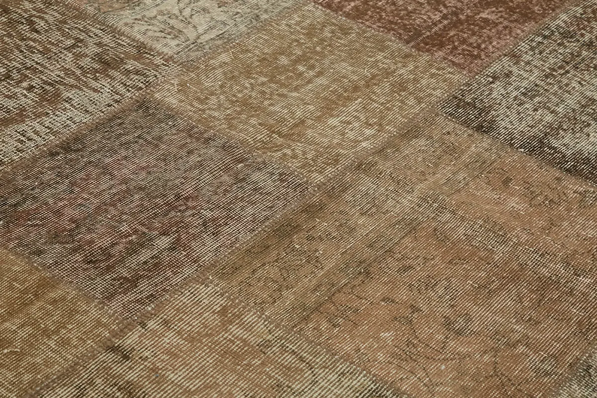 Patchwork Kahverengi Pamuk Üzerine Yün El Dokuma Kilim-250x350 - Görsel 5