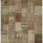 Patchwork Kahverengi Pamuk Üzerine Yün El Dokuma Kilim-250x350