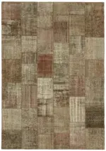 Patchwork Kahverengi Pamuk Üzerine Yün El Dokuma Kilim-250x350