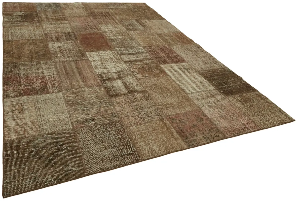 Patchwork Kahverengi Pamuk Üzerine Yün El Dokuma Kilim-250x350 - Görsel 2