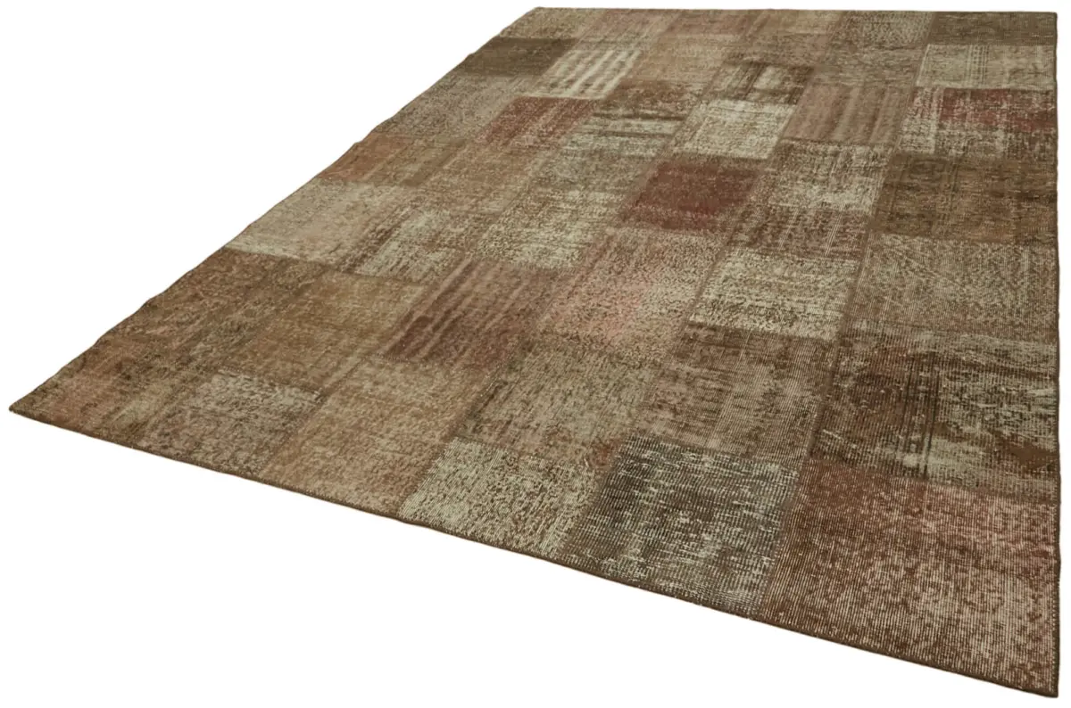 Patchwork Kahverengi Pamuk Üzerine Yün El Dokuma Kilim-250x350 - Görsel 3