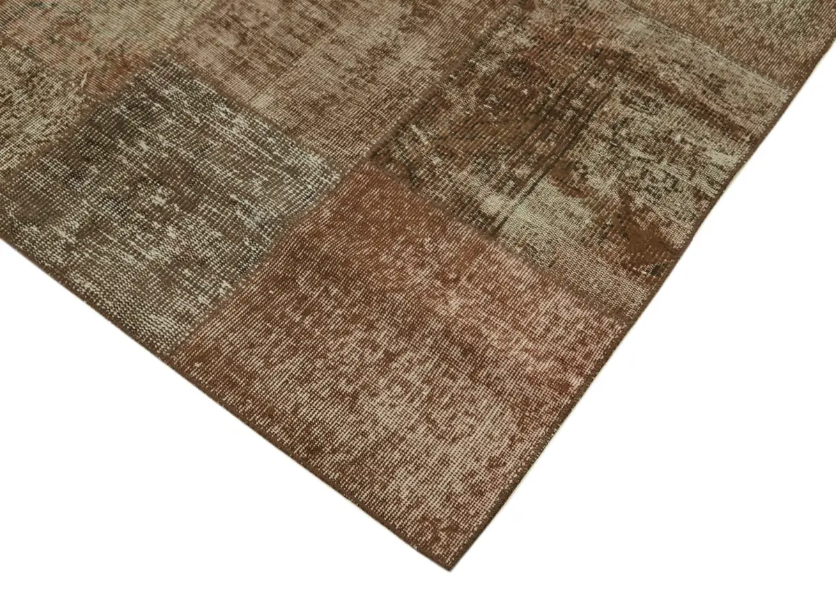 Patchwork Kahverengi Pamuk Üzerine Yün El Dokuma Kilim-250x350 - Görsel 4