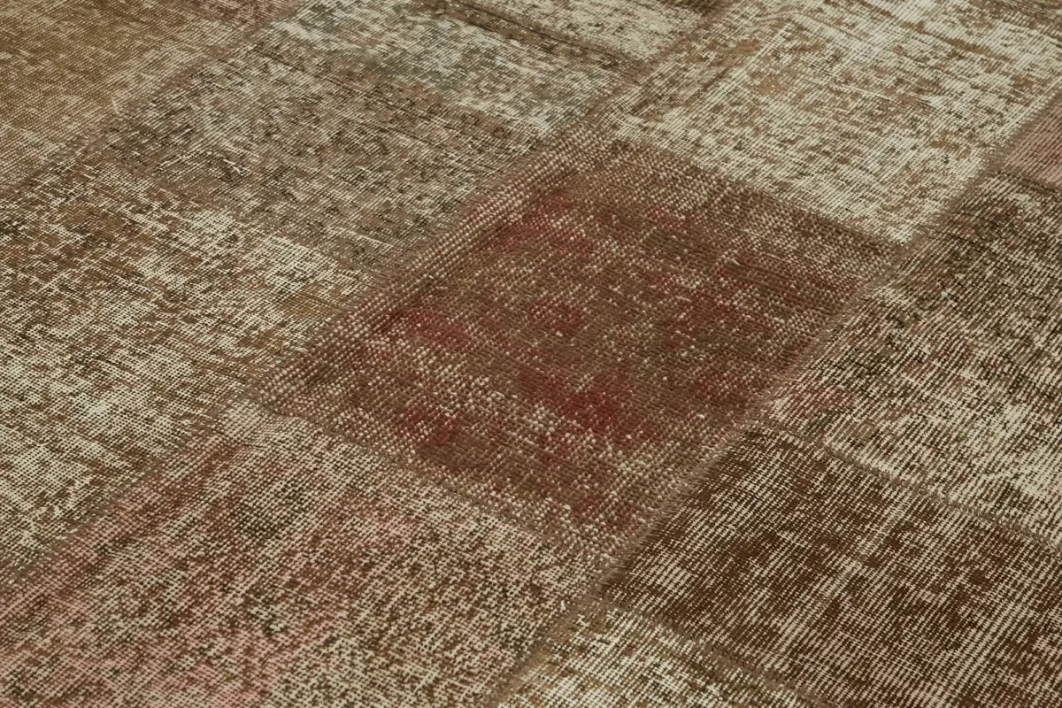 Patchwork Kahverengi Pamuk Üzerine Yün El Dokuma Kilim-250x350 - Görsel 5