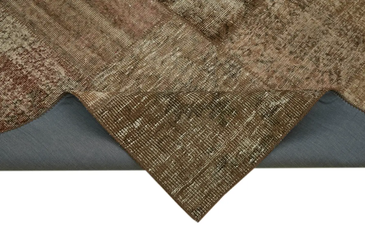Patchwork Kahverengi Pamuk Üzerine Yün El Dokuma Kilim-250x350 - Görsel 6