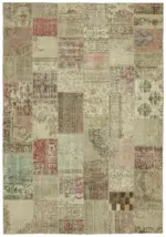 Patchwork Bej Pamuk Üzerine Yün El Dokuma Kilim-250x350