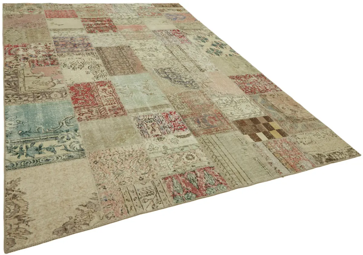 Patchwork Bej Pamuk Üzerine Yün El Dokuma Kilim-250x350 - Görsel 2