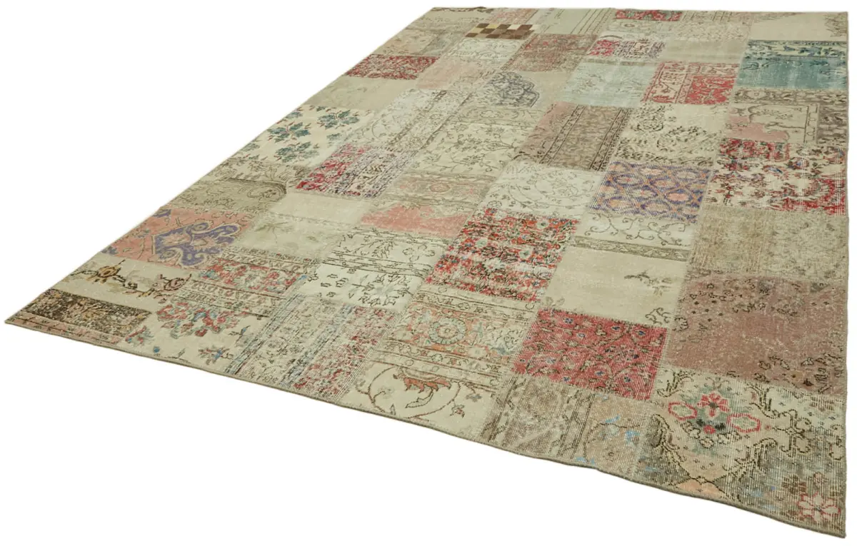 Patchwork Bej Pamuk Üzerine Yün El Dokuma Kilim-250x350 - Görsel 3