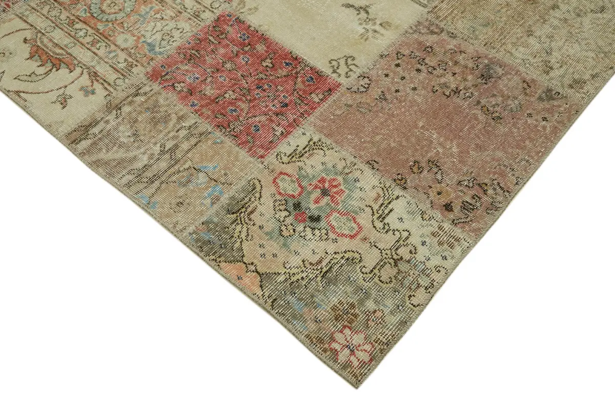 Patchwork Bej Pamuk Üzerine Yün El Dokuma Kilim-250x350 - Görsel 4