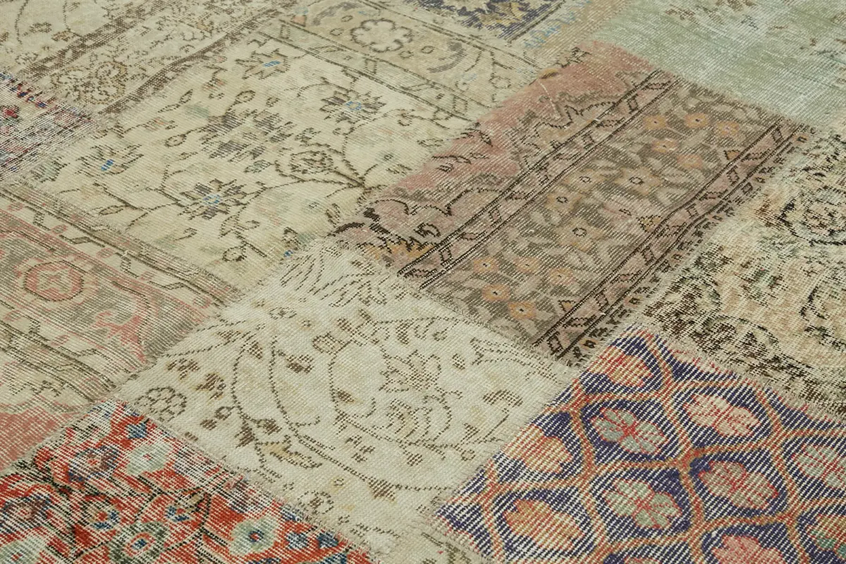 Patchwork Bej Pamuk Üzerine Yün El Dokuma Kilim-250x350 - Görsel 5