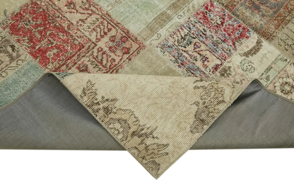 Patchwork Bej Pamuk Üzerine Yün El Dokuma Kilim-250x350 - Görsel 6
