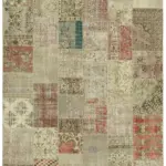 Patchwork Bej Pamuk Üzerine Yün El Dokuma Kilim-250x350