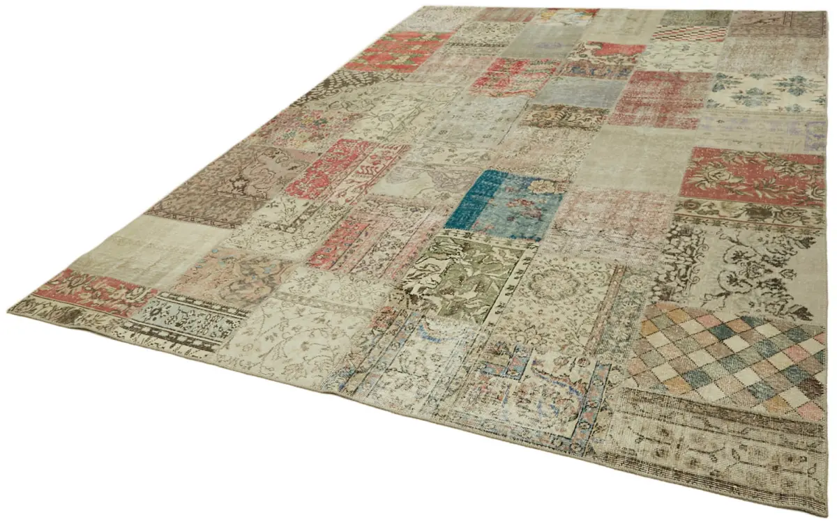 Patchwork Bej Pamuk Üzerine Yün El Dokuma Kilim-250x350 - Görsel 3