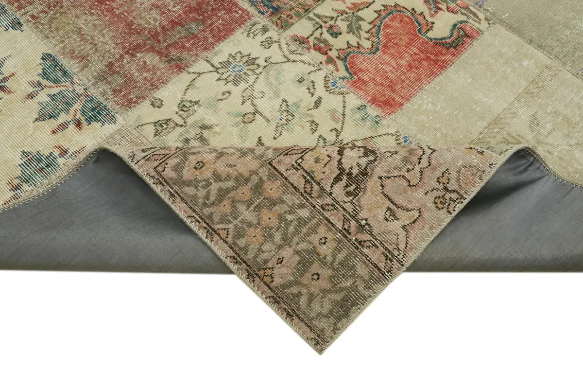 Patchwork Bej Pamuk Üzerine Yün El Dokuma Kilim-250x350 - Görsel 6