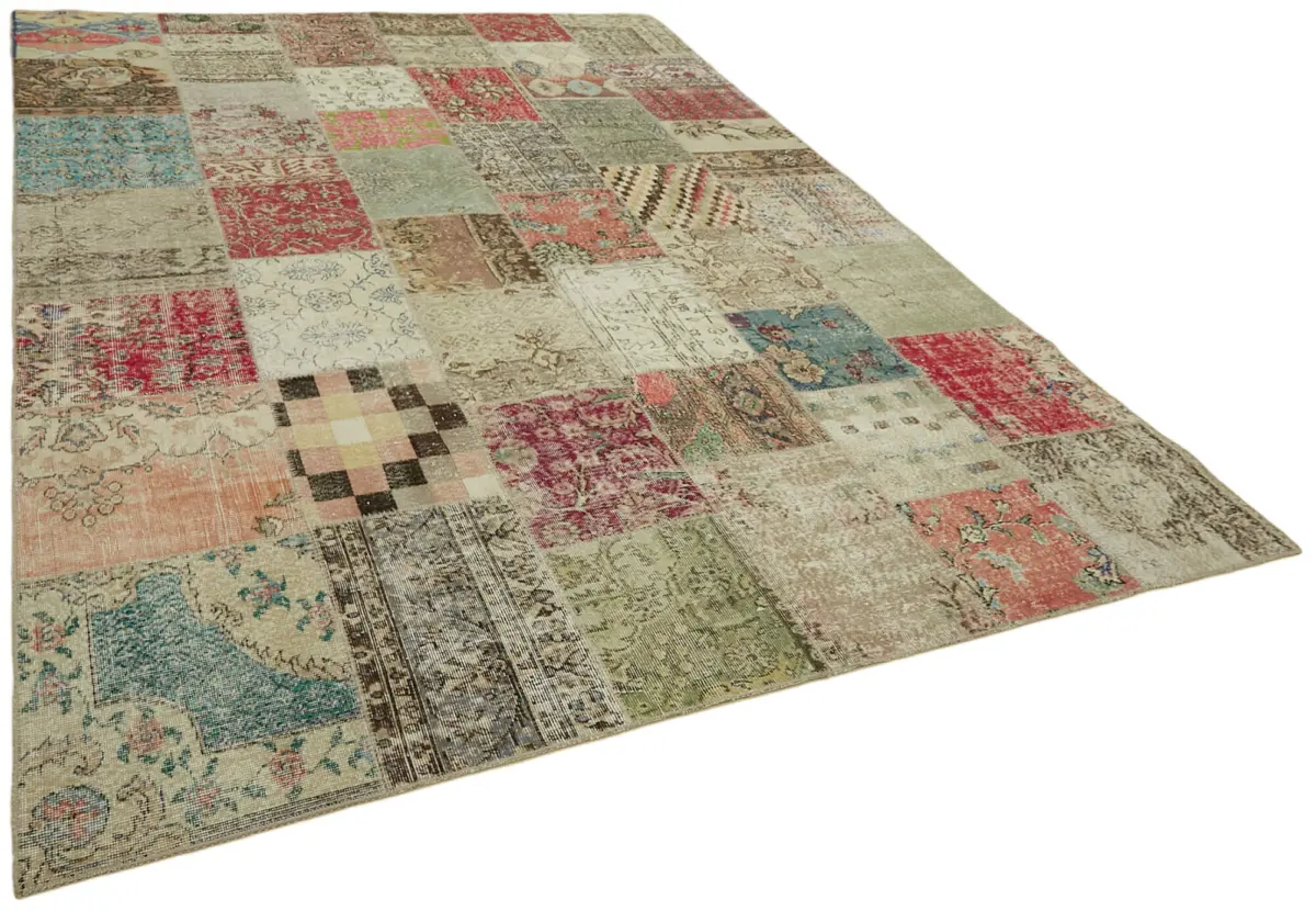 Patchwork Bej Pamuk Üzerine Yün El Dokuma Kilim-250x350 - Görsel 2