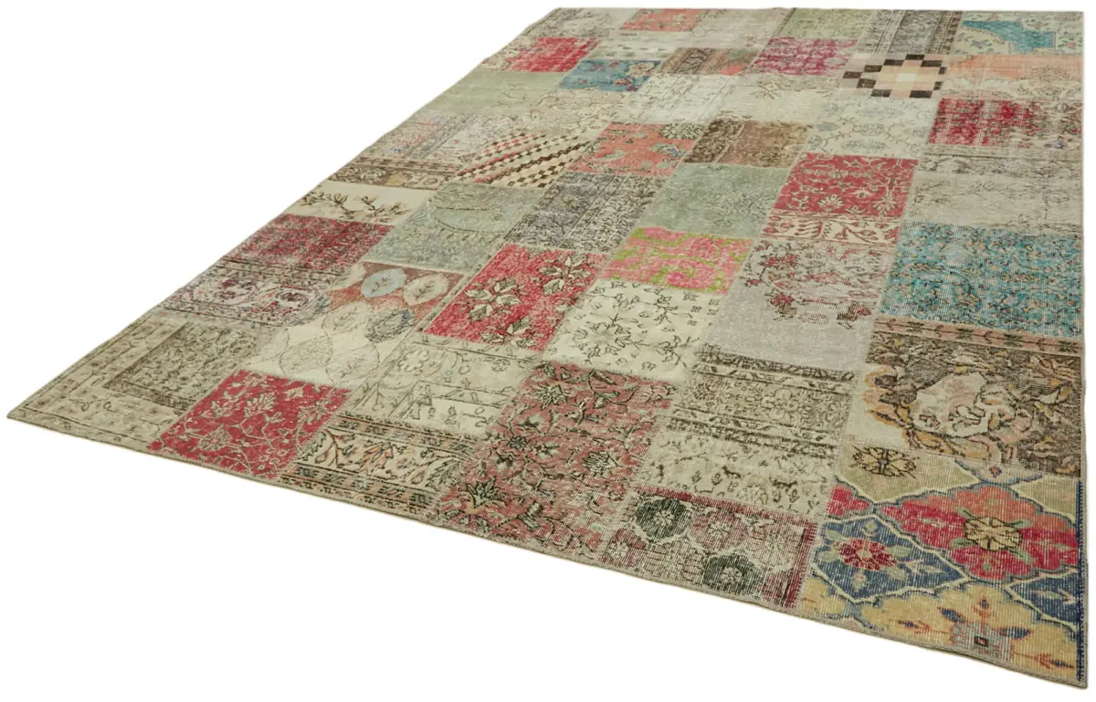 Patchwork Bej Pamuk Üzerine Yün El Dokuma Kilim-250x350 - Görsel 3