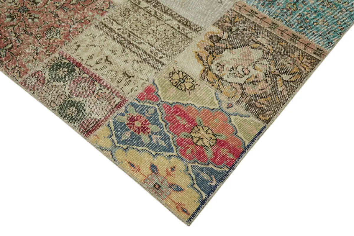 Patchwork Bej Pamuk Üzerine Yün El Dokuma Kilim-250x350 - Görsel 4